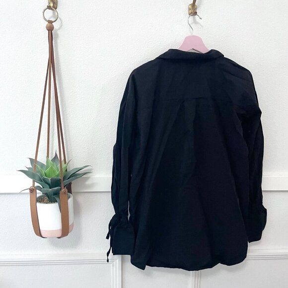 Nu-In Tie Cuff Oversized Poplin Shirt Black Cotton Size M - Picture 4 of 5